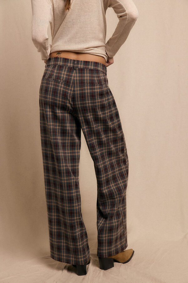 Slowlove Pantal&oacute;n de pinzas de cuadros Estampado marr&oacute;n