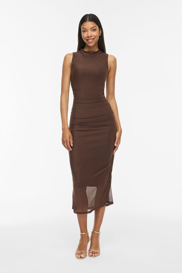 Vila Vestido midi drapeado Marr&oacute;n oscuro