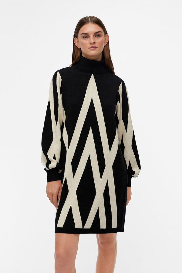 Object Vestido punto cuello vuelto Negro