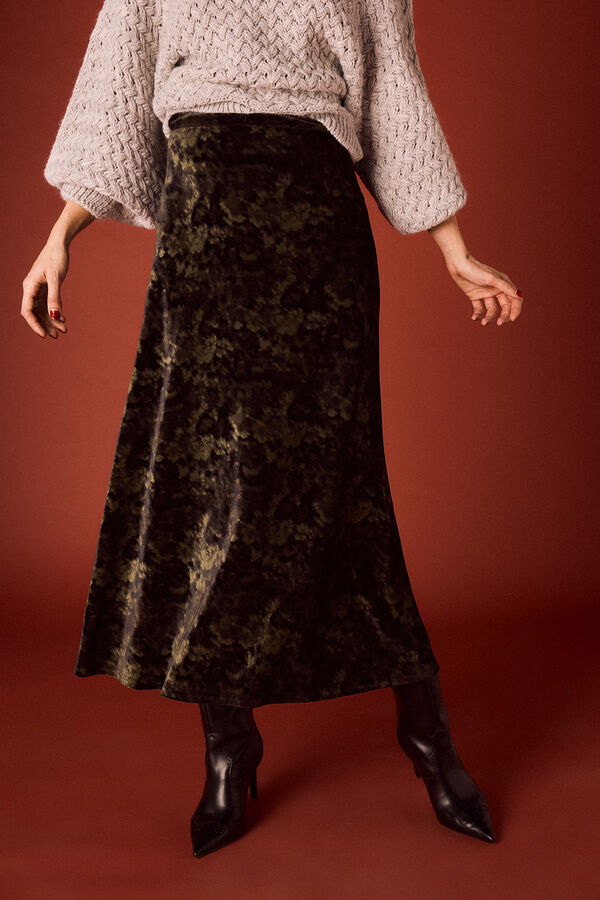 Slowlove Falda midi de terciopelo tie dye Negro