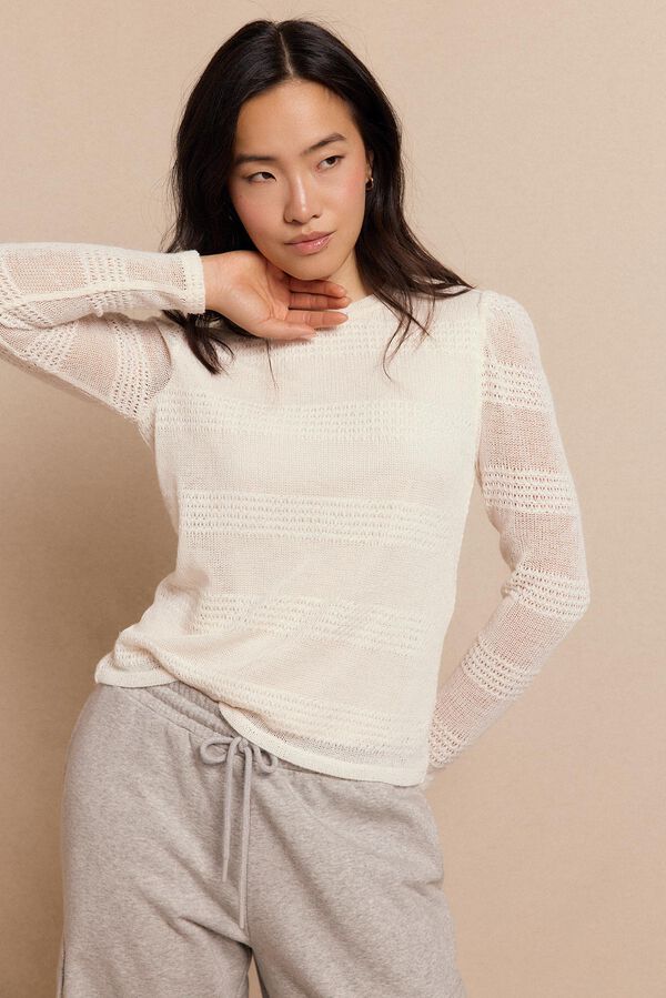 Slowlove Top manga larga estructura rústica Marfil