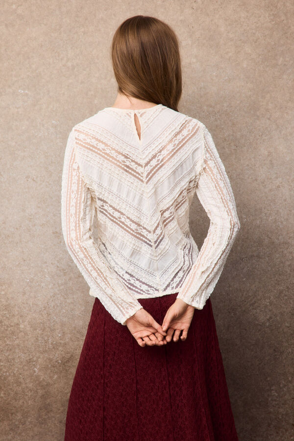 Slowlove Top encaje combinado Marfil