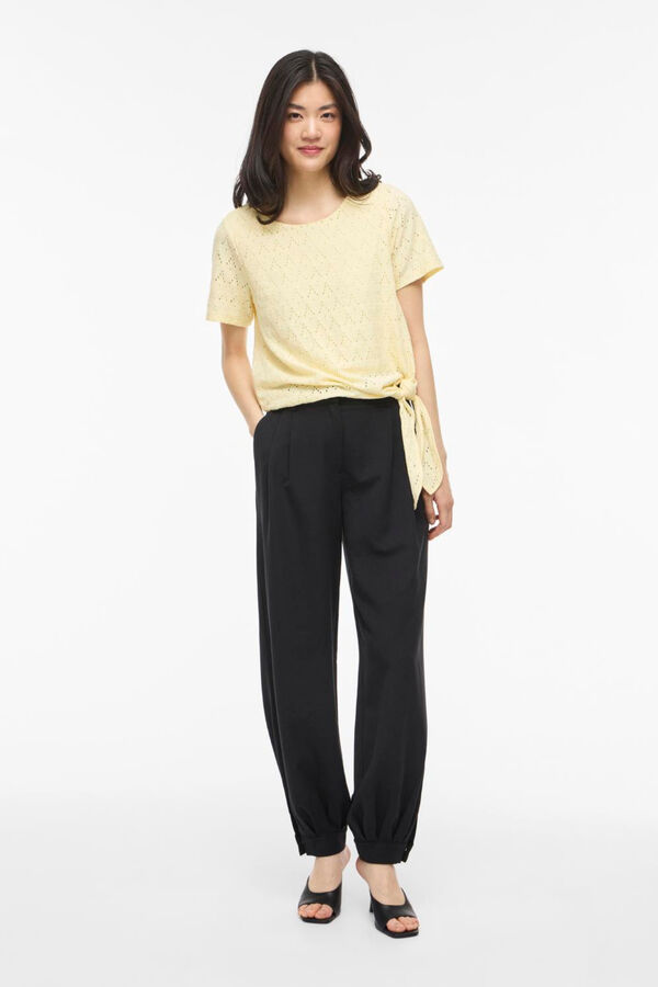 Vila Top de manga corta con calados de algod&oacute;n Amarillo