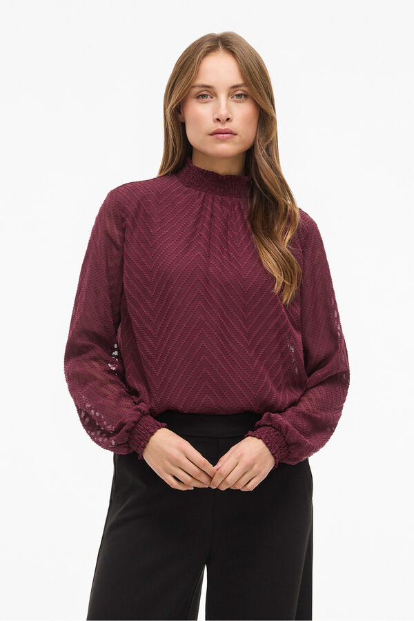 Vila Blusa de manga larga con cuello alto Granate