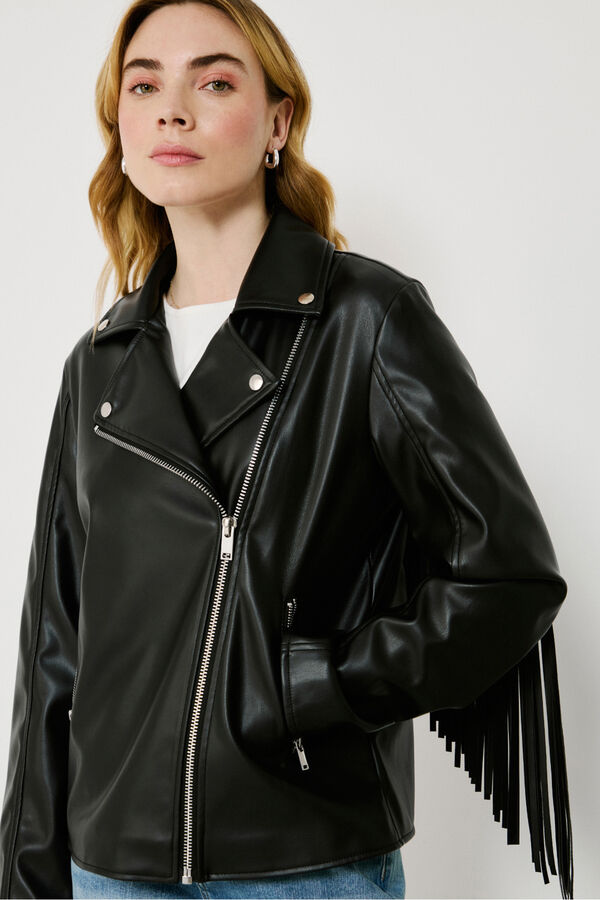 Vila Cazadora biker de polipiel con flecos Negro