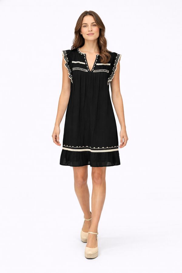 Vila Vestido corto con bordados de algod&oacute;n org&aacute;nico Negro