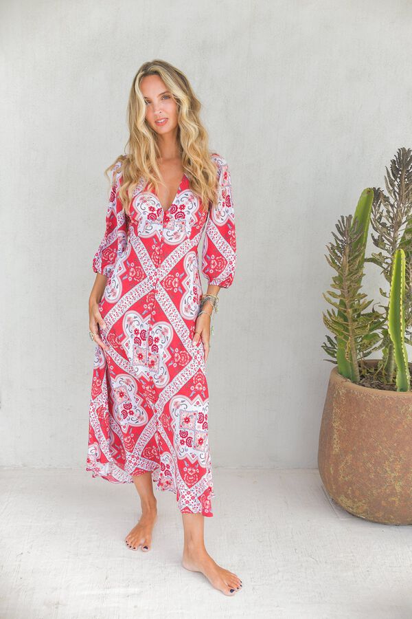 Jaase Vestido largo Carmen Estampado rojo