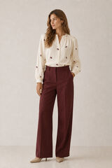 Vila Blusa fluida con bordados florales Beige