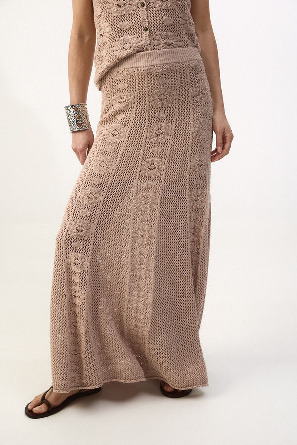 Slowlove Falda midi satinada con encaje Arena