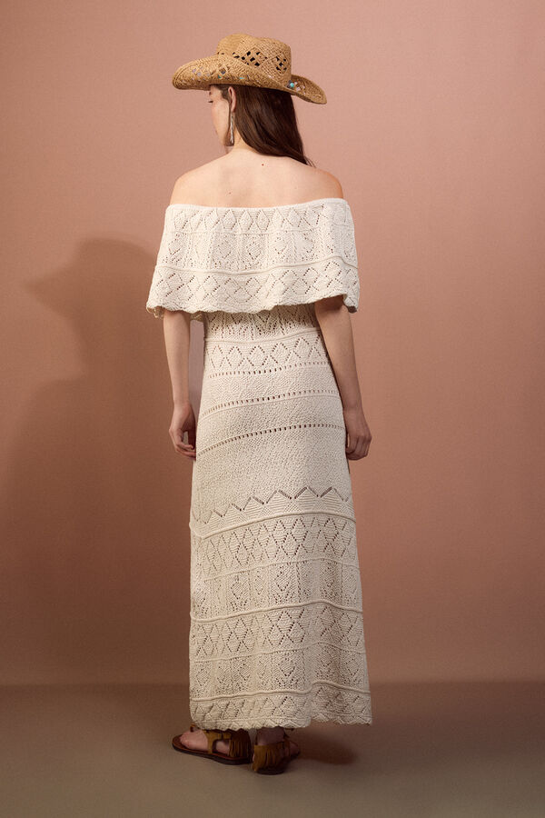 Slowlove Vestido calados volante Marfil