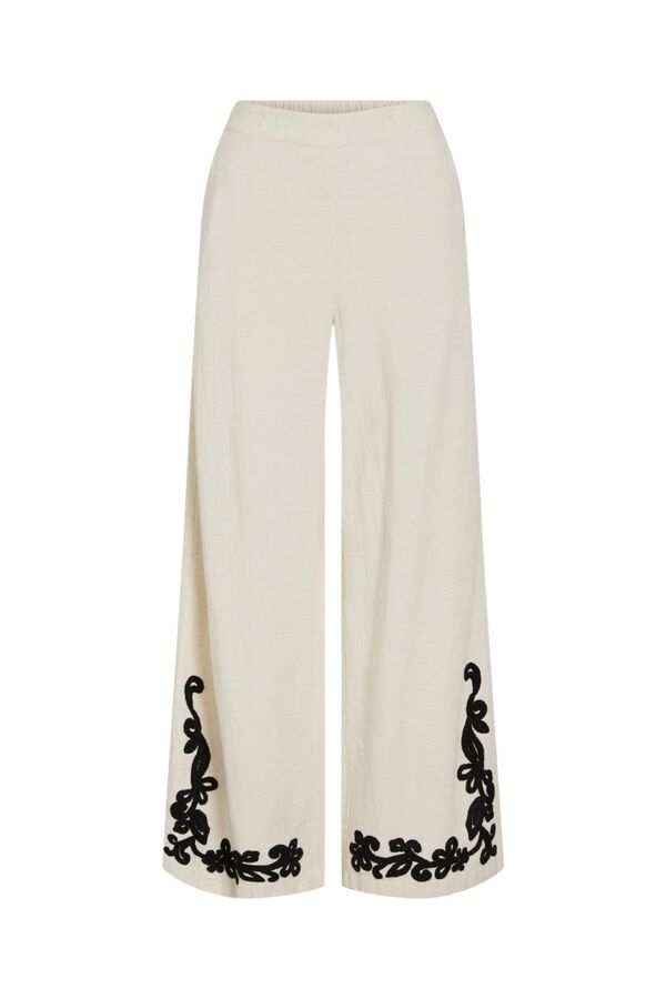 Vila Pantal&oacute;n largo de lino con bordados Beige