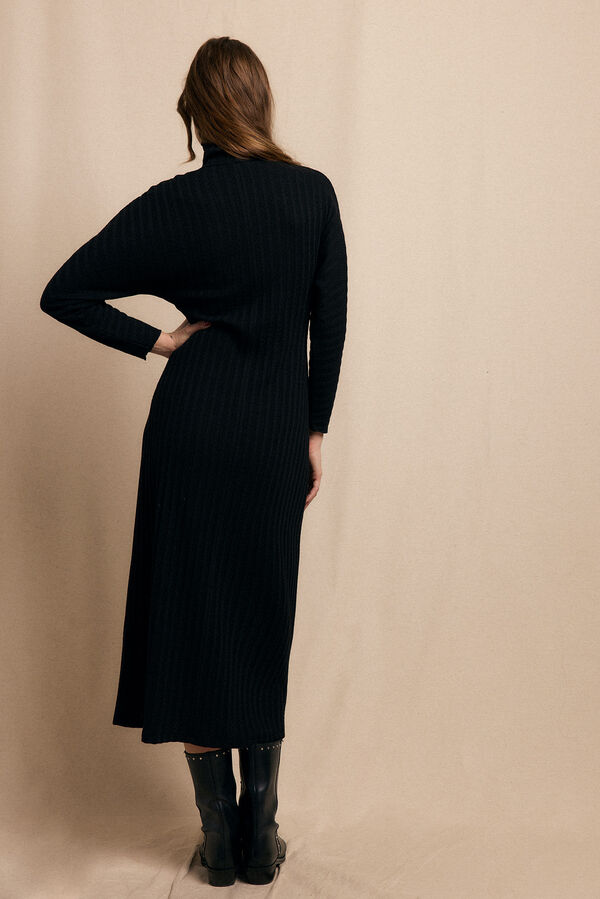 Slowlove Vestido cuello alto canalé Negro