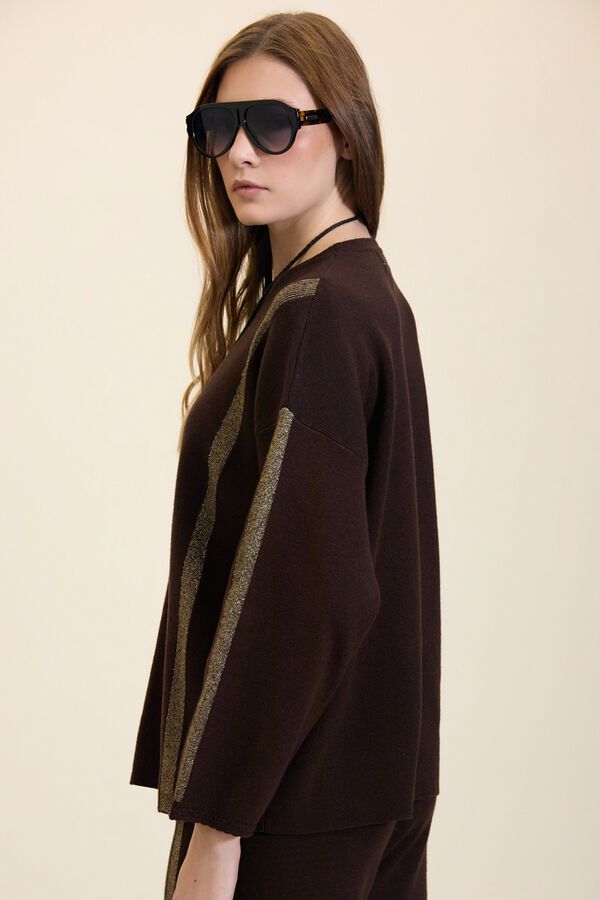 Meisie Jersey con rayas de lurex Marr&oacute;n oscuro