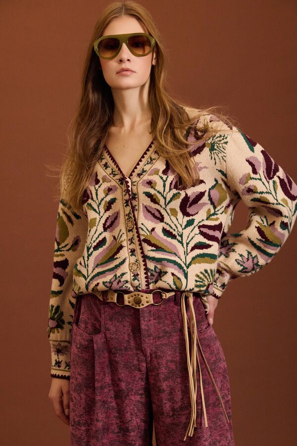 Meisie C&aacute;rdigan jacquard floral Estampado beige
