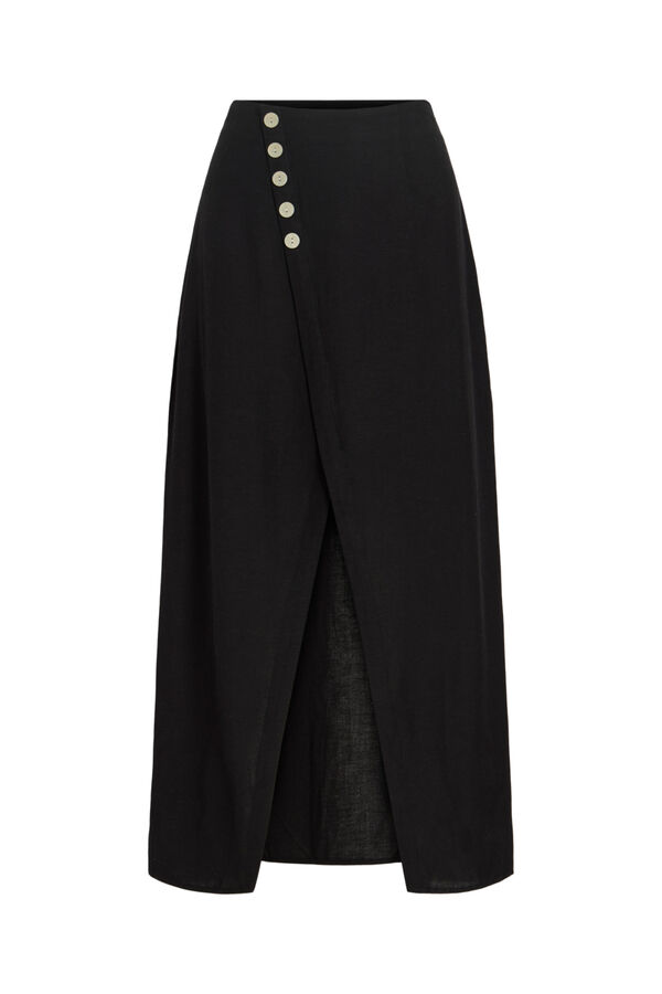 Vila Falda midi cruzada de lino Negro