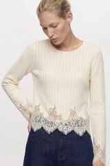 Object Jersey fino encajes Beige