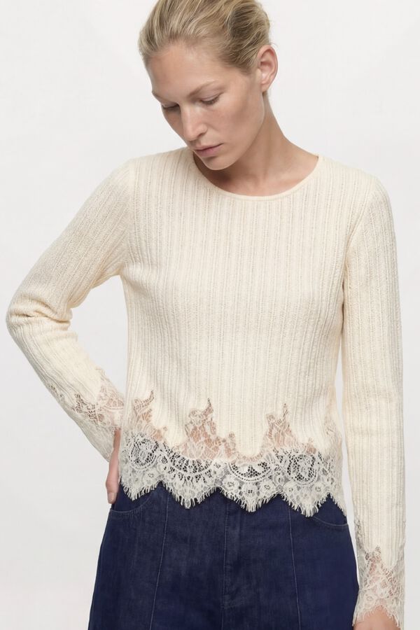 Object Jersey fino encajes Beige