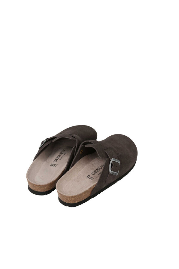 Genuins Zueco piel hebilla ajustable Marr&oacute;n oscuro