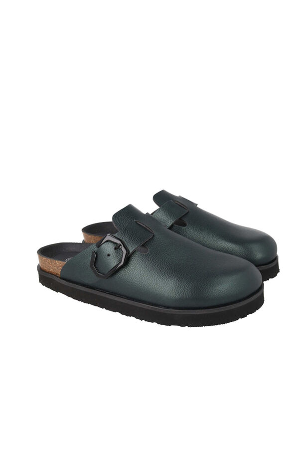 Genuins Zueco piel hebilla ajustable Verde oscuro
