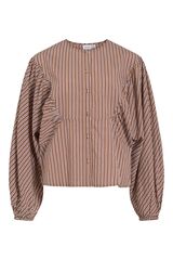 Vila Blusa de rayas con volantes manga larga Marr&oacute;n oscuro