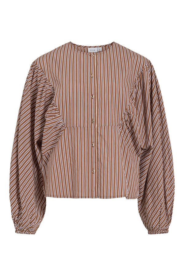 Vila Blusa de rayas con volantes manga larga Marr&oacute;n oscuro