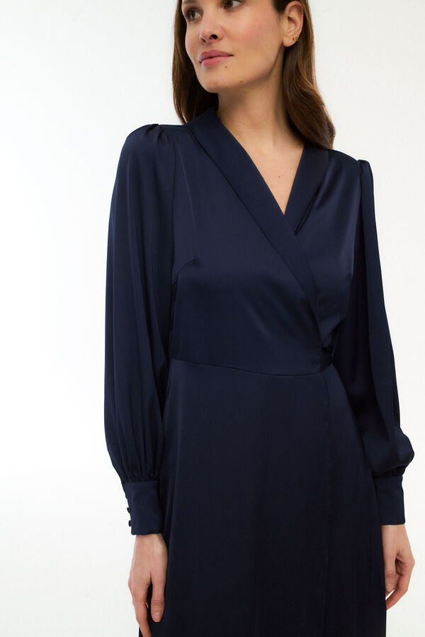 Vila Vestido midi cruzado satinado Azul marino