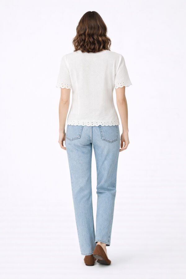 Vila Blusa con encaje ingl&eacute;s de algod&oacute;n org&aacute;nico Blanco