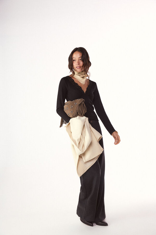 Slowlove Top estrucutura detalle blonda Negro