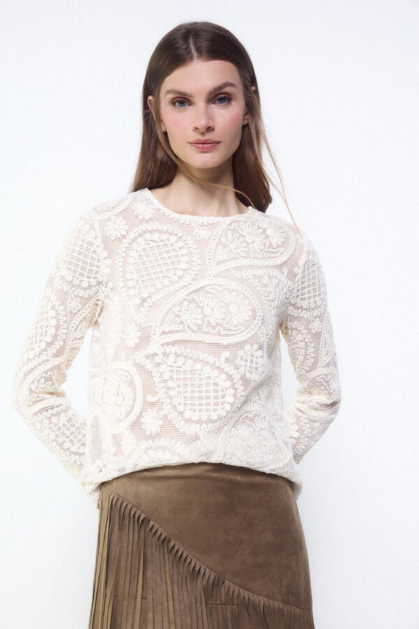 Slowlove Top crochet floral Blanco