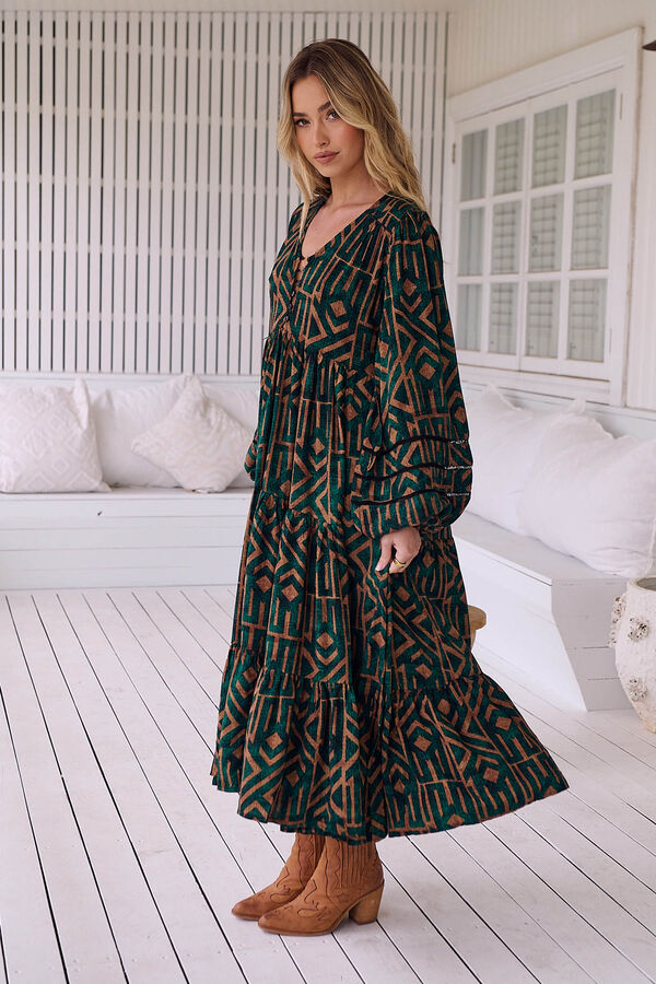 Jaase Vestido midi Eve estampado emerald Verde oscuro