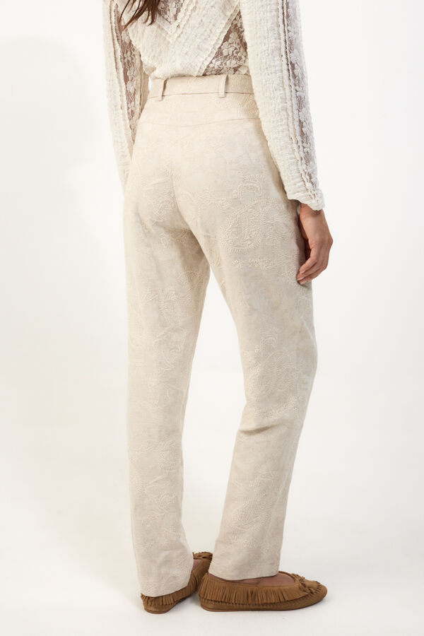 Slowlove Pantal&oacute;n recto bordado Marfil