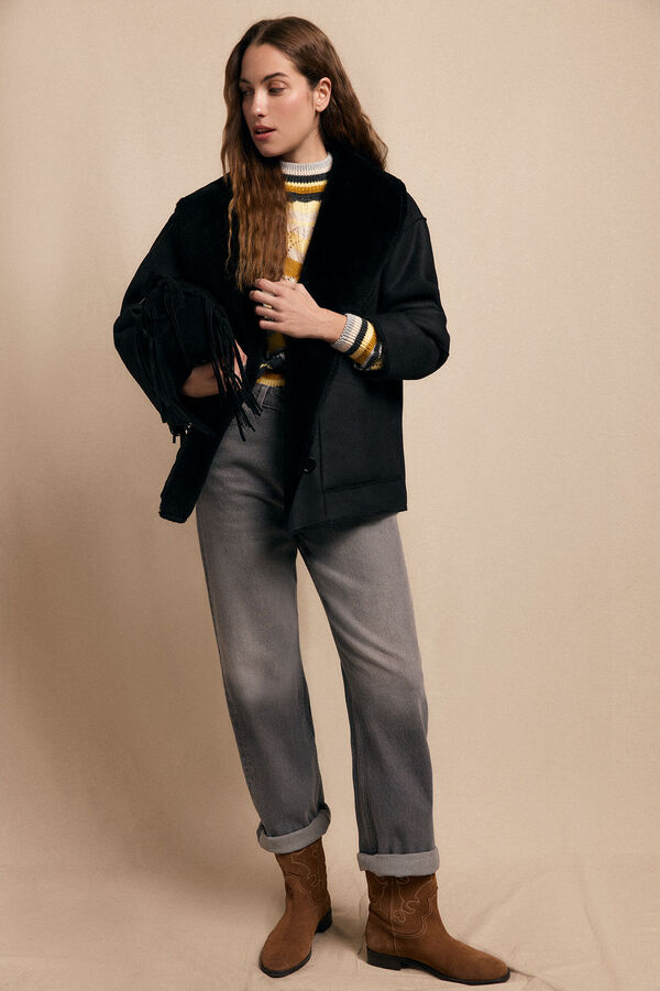 Slowlove Abrigo corto efecto doble faz Negro