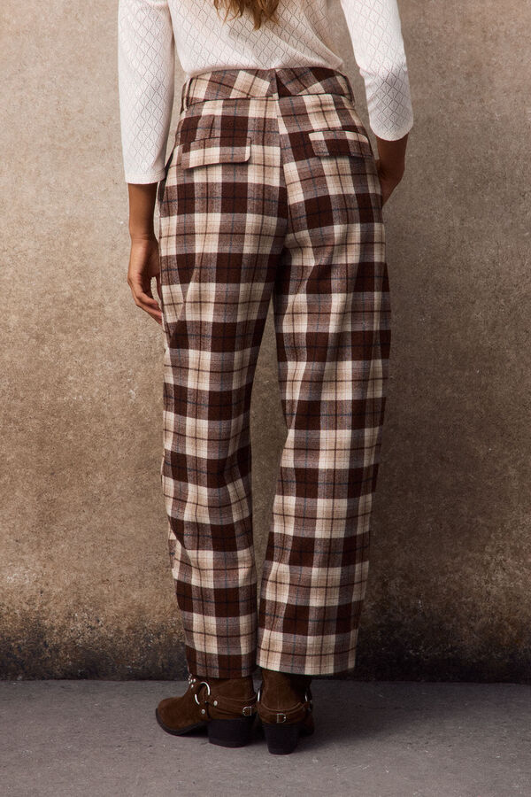Slowlove Pantal&oacute;n corte barrel de cuadros Estampado marr&oacute;n