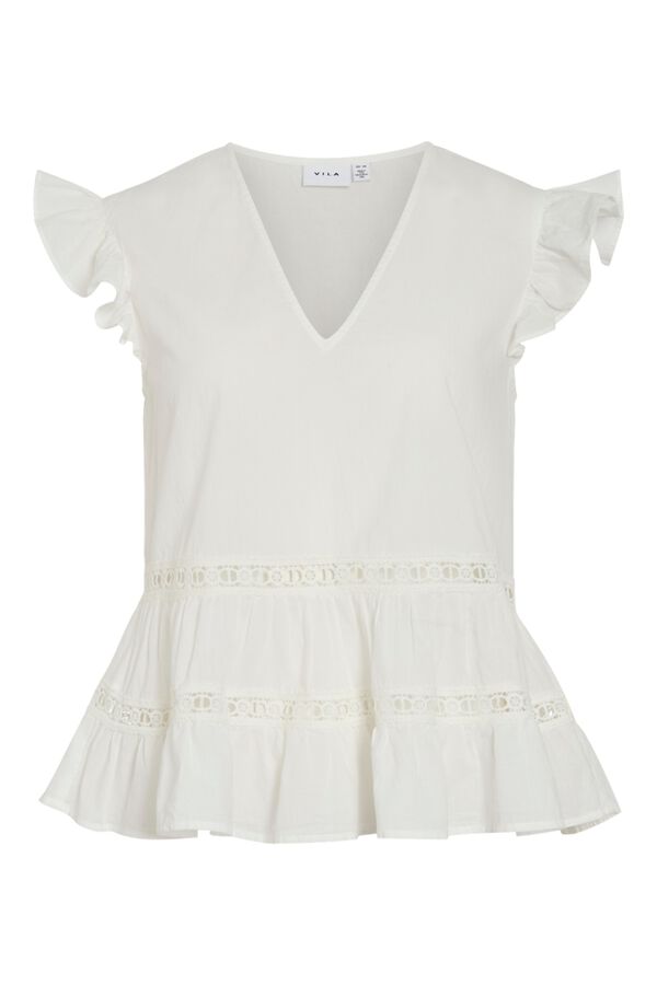 Vila Blusa de algod&oacute;n org&aacute;nico con mangas de volantes Blanco
