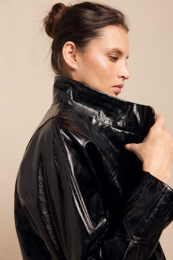 Slowlove Cazadora efecto piel brillo Negro