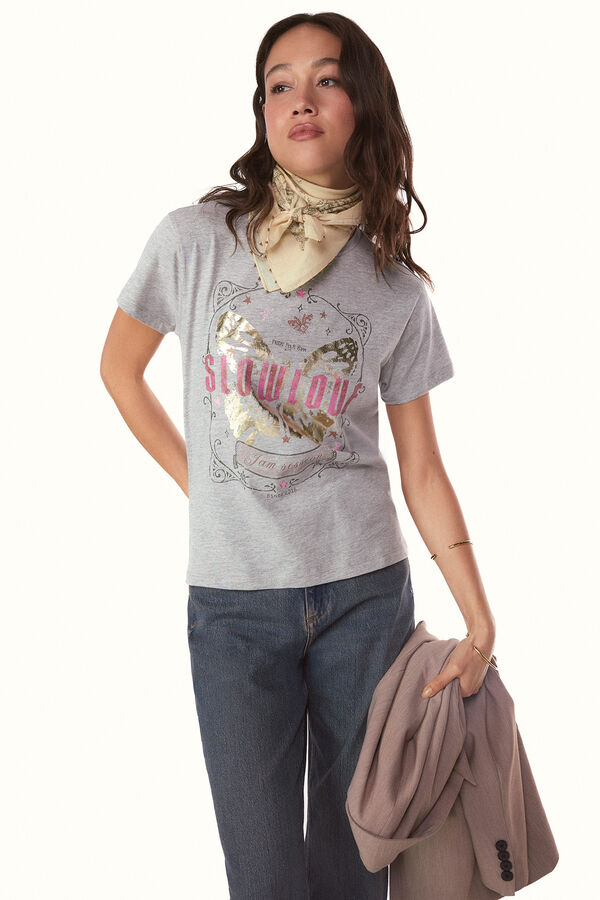 Slowlove Camiseta slowlove mariposa Gris