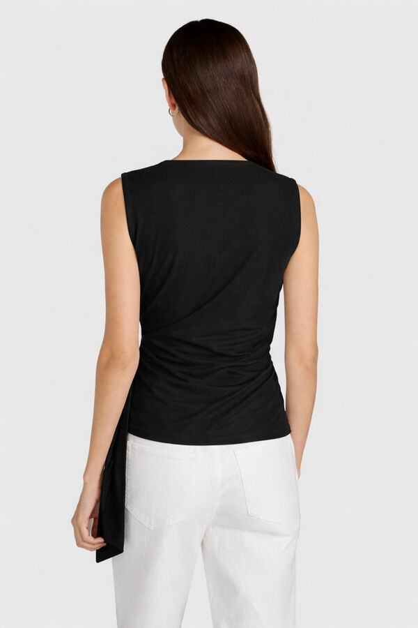 Vila Top de lino cruzado con lazada Negro
