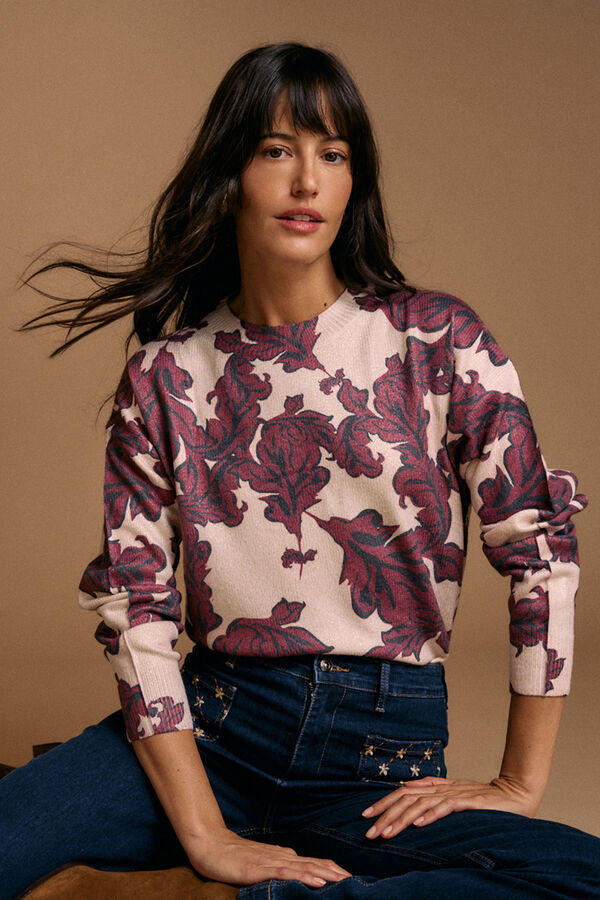 Pol&iacute;n Et Moi Jersey estampado lurex Isaline Estampado granate