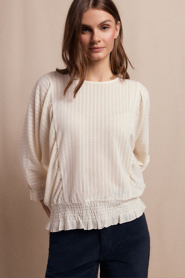 Slowlove Camiseta estructura rustica manga globo Marfil