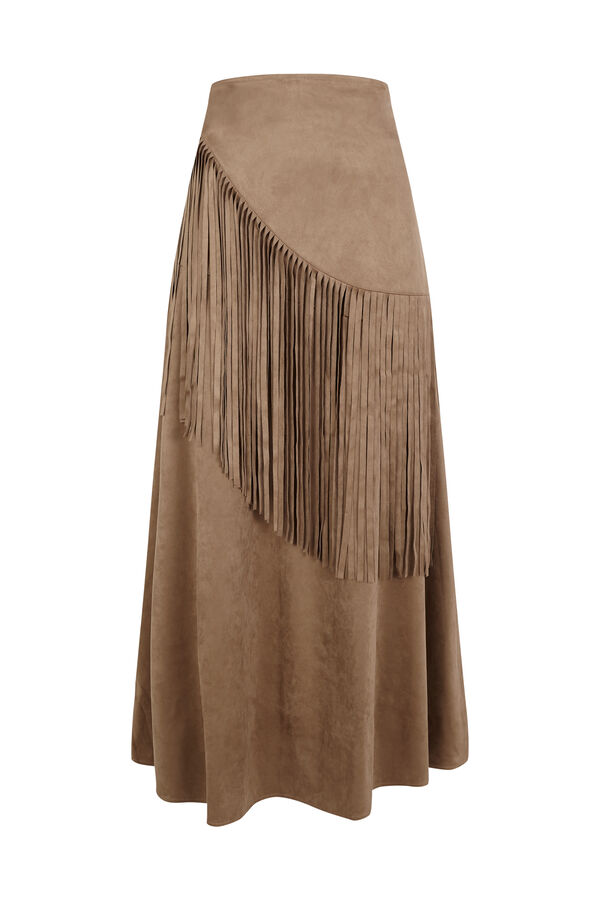 Slowlove Falda antelina con flecos Marr&oacute;n