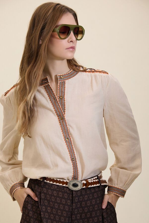 Meisie Blusa con detalles bordados Beige