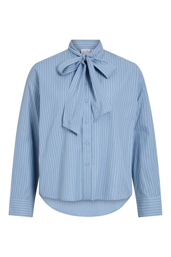 Vila Camisa de rayas con lazada al cuello Azul