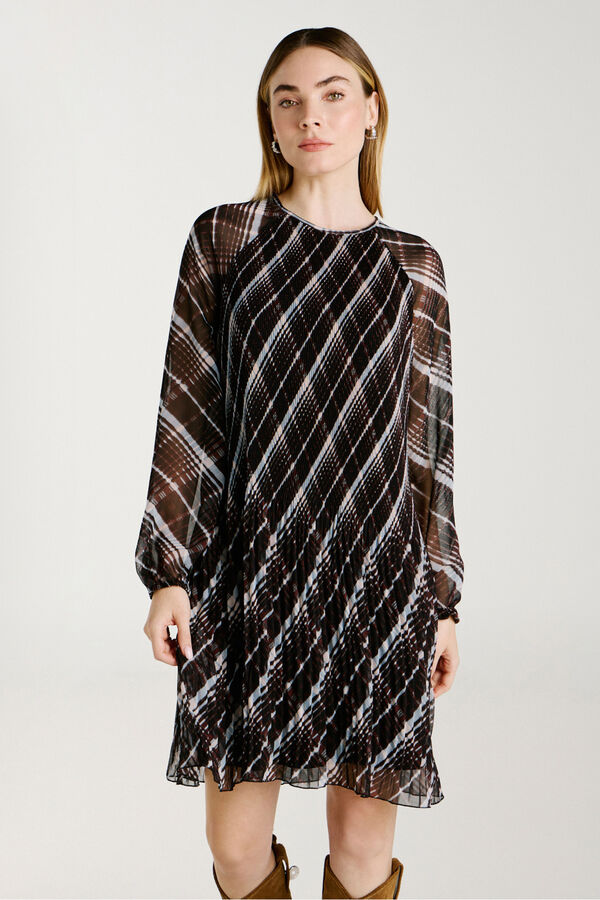 Vila Vestido corto de gasa plisado Negro