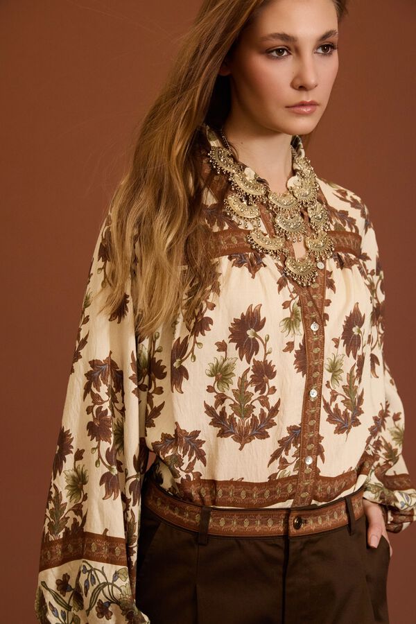 Meisie Blusa estampada con mangas abullonadas Estampado beige