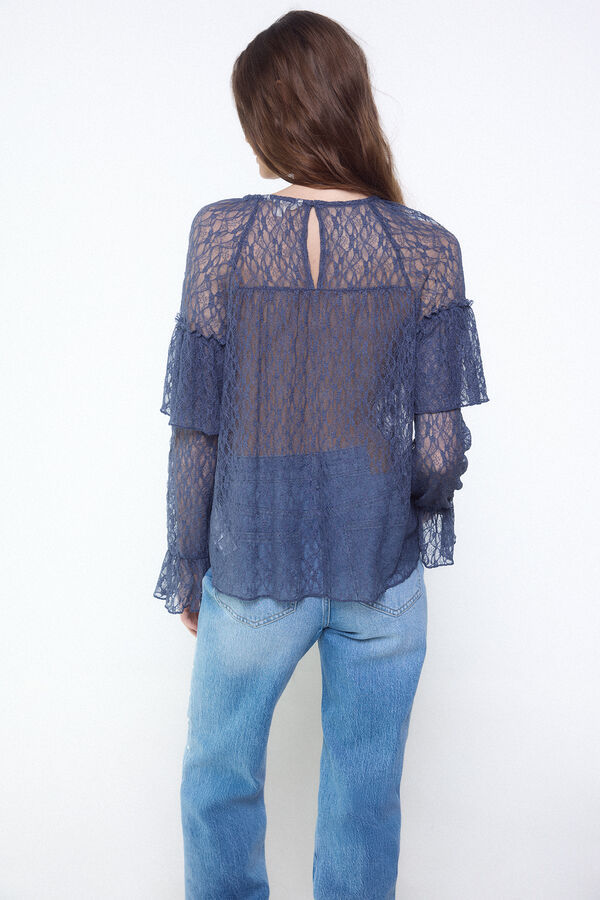 Slowlove Top encaje volante Azul