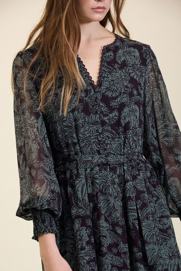 Meisie Vestido largo de gasa con estampado floral Estampado turquesa