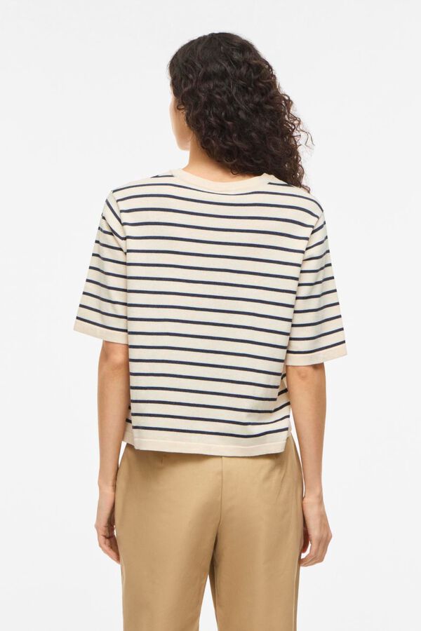 Vila Top de punto con manga corta 2/4 de viscosa Beige