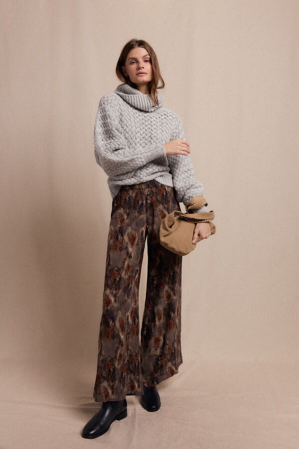 Slowlove Pantalón de estampado plisado. Estampado marrón