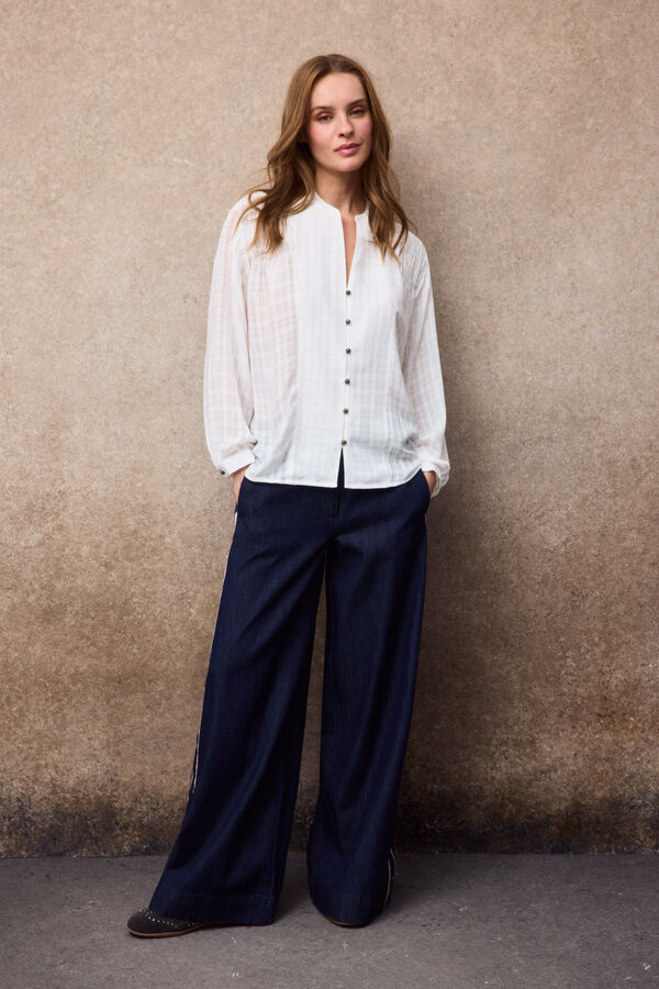 Slowlove Blusa frunce abullonada Marfil