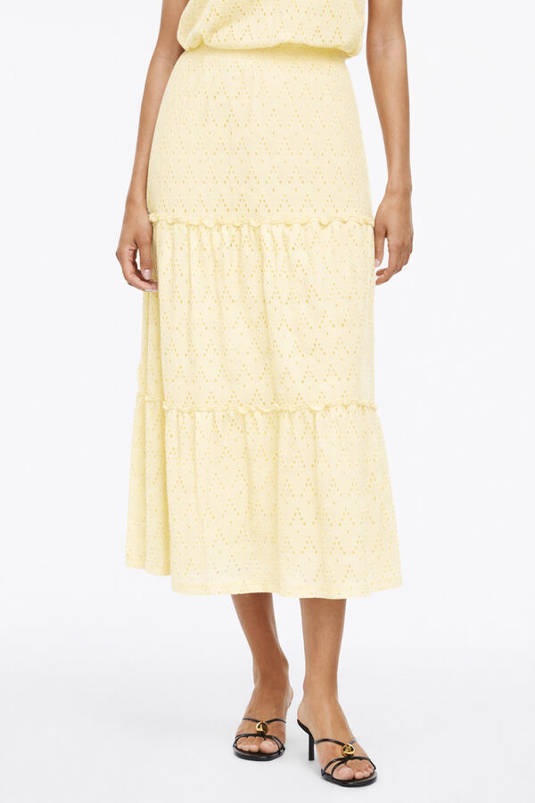 Vila Falda midi con calados de algod&oacute;n Amarillo